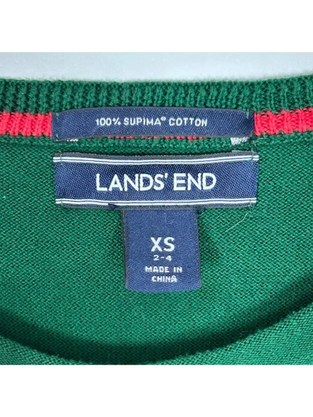 Lands’ End Green Crewneck Sweater Christmas Wreath Size XS (2-4) Women's